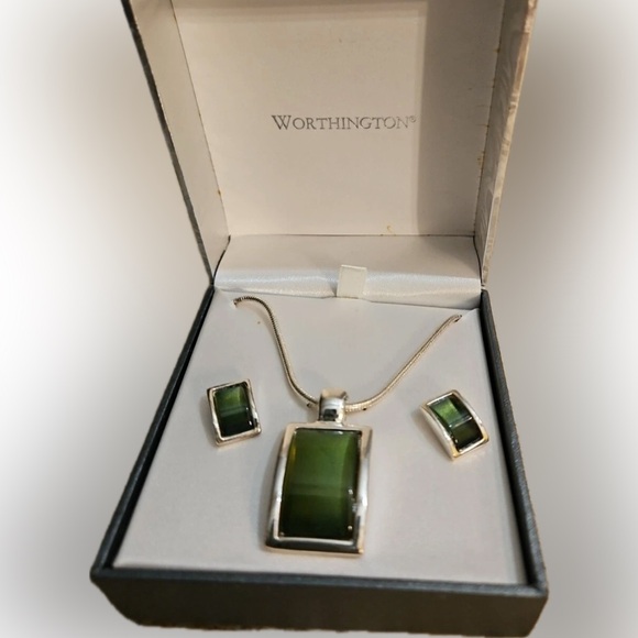 Worthington Jewelry - Worthington Jade Green Silver Necklace W/matching Pierced Green Jade...